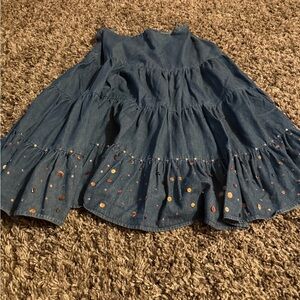 New Directions Blue Midi Skirt with Colorful Dots